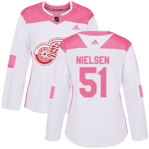 Adidas Red Wings #51 Frans Nielsen White/Pink Authentic Fashion Women's Stitched NHL Jersey