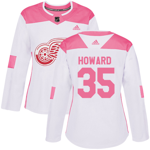 Adidas Red Wings #35 Jimmy Howard White/Pink Authentic Fashion Women's Stitched NHL Jersey