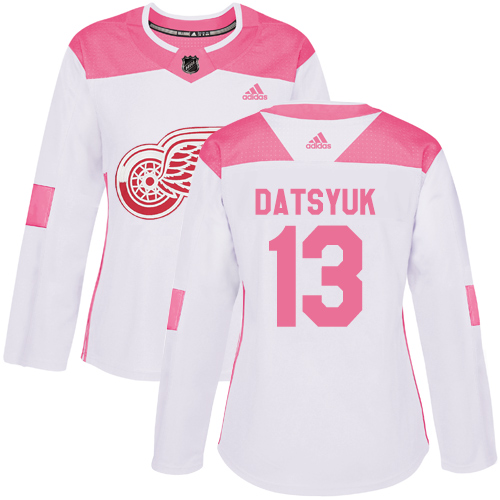 Adidas Red Wings #13 Pavel Datsyuk White/Pink Authentic Fashion Women's Stitched NHL Jersey