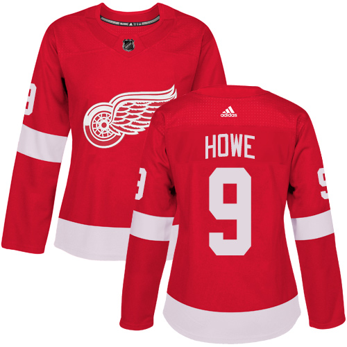 Adidas Red Wings #9 Gordie Howe Red Home Authentic Women's Stitched NHL Jersey
