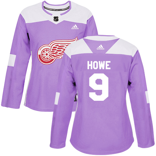 Adidas Red Wings #9 Gordie Howe Purple Authentic Fights Cancer Women's Stitched NHL Jersey