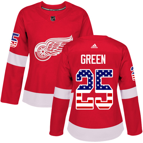 Adidas Red Wings #25 Mike Green Red Home Authentic USA Flag Women's Stitched NHL Jersey