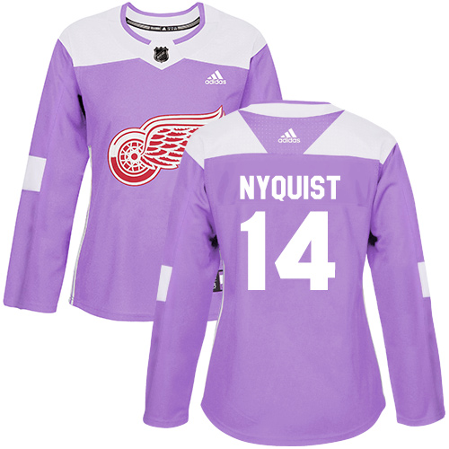 Adidas Red Wings #14 Gustav Nyquist Purple Authentic Fights Cancer Women's Stitched NHL Jersey