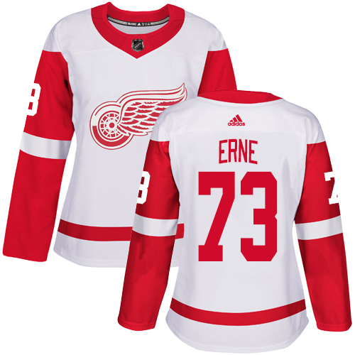Adidas Red Wings #73 Adam Erne White Road Authentic Women's Stitched NHL Jersey