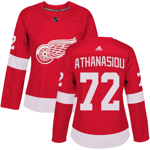Adidas Red Wings #72 Andreas Athanasiou Red Home Authentic Women's Stitched NHL Jersey