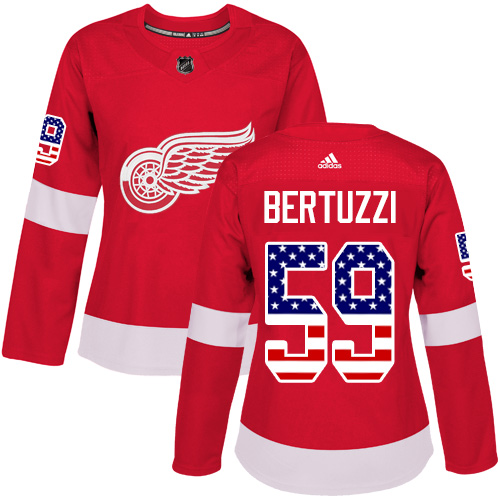 Adidas Red Wings #59 Tyler Bertuzzi Red Home Authentic USA Flag Women's Stitched NHL Jersey