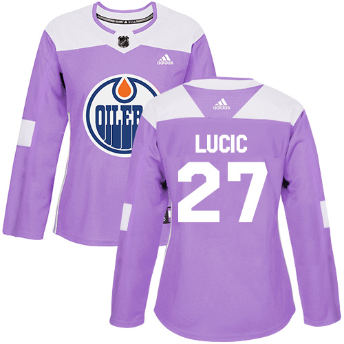 Adidas Oilers #27 Milan Lucic Purple Authentic Fights Cancer Women's Stitched NHL Jersey