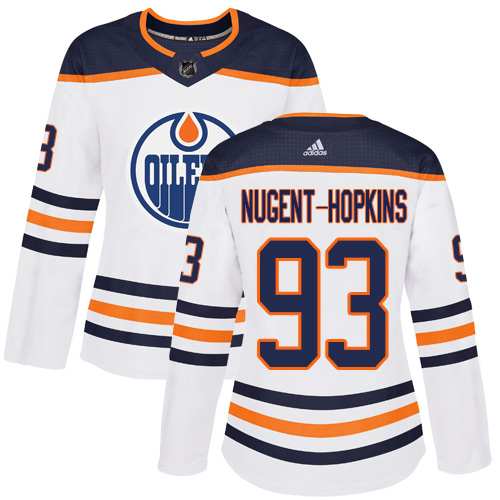 Adidas Oilers #93 Ryan Nugent-Hopkins White Road Authentic Women's Stitched NHL Jersey
