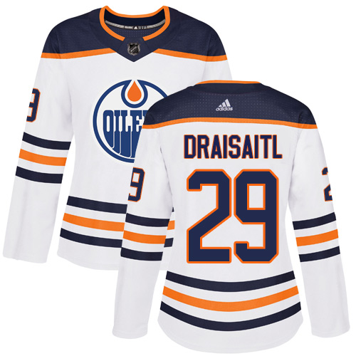 Adidas Oilers #29 Leon Draisaitl White Road Authentic Women's Stitched NHL Jersey