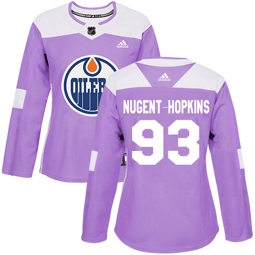 Adidas Oilers #93 Ryan Nugent-Hopkins Purple Authentic Fights Cancer Women's Stitched NHL Jersey