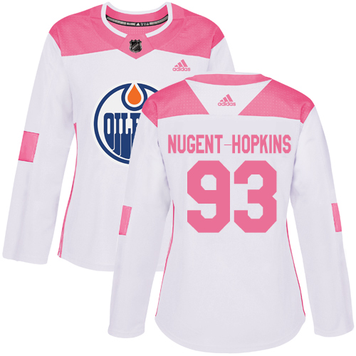 Adidas Oilers #93 Ryan Nugent-Hopkins White/Pink Authentic Fashion Women's Stitched NHL Jersey