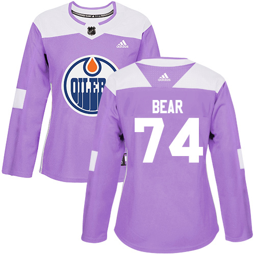 Adidas Oilers #74 Ethan Bear Purple Authentic Fights Cancer Women's Stitched NHL Jersey