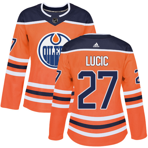 Adidas Oilers #27 Milan Lucic Orange Home Authentic Women's Stitched NHL Jersey