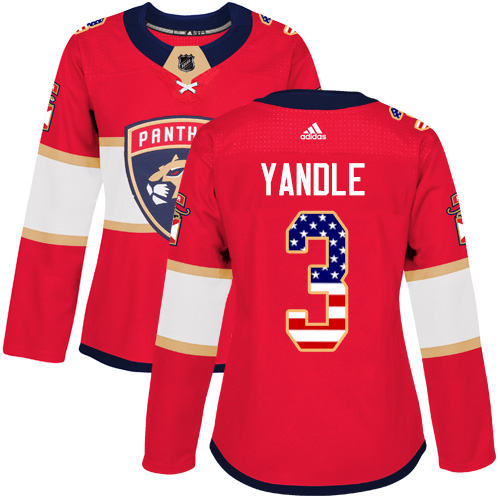 Adidas Panthers #3 Keith Yandle Red Home Authentic USA Flag Women's Stitched NHL Jersey