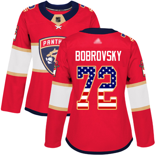 Adidas Panthers #72 Sergei Bobrovsky Red Home Authentic USA Flag Women's Stitched NHL Jersey