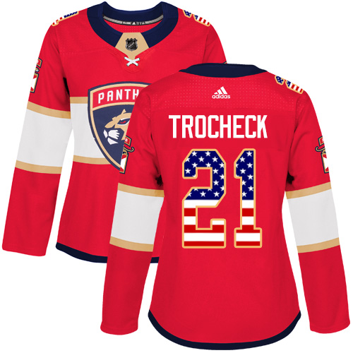 Adidas Panthers #21 Vincent Trocheck Red Home Authentic USA Flag Women's Stitched NHL Jersey