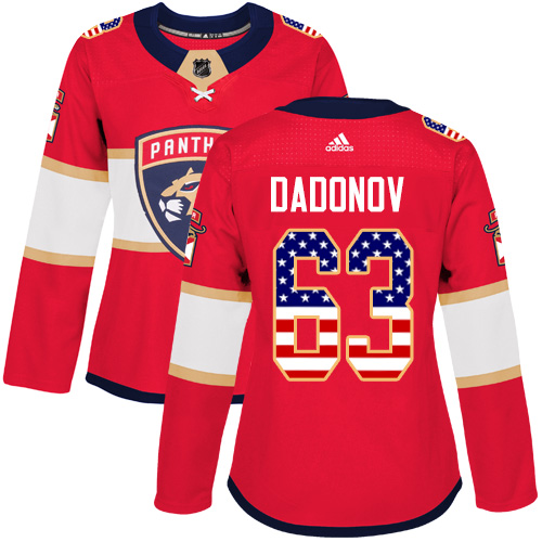 Adidas Panthers #63 Evgenii Dadonov Red Home Authentic USA Flag Women's Stitched NHL Jersey