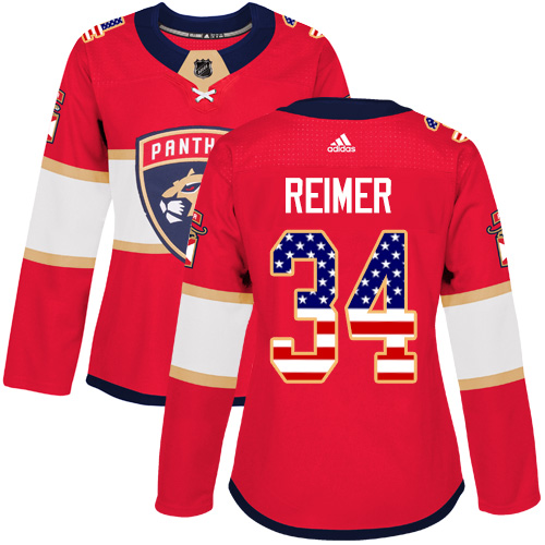 Adidas Panthers #34 James Reimer Red Home Authentic USA Flag Women's Stitched NHL Jersey
