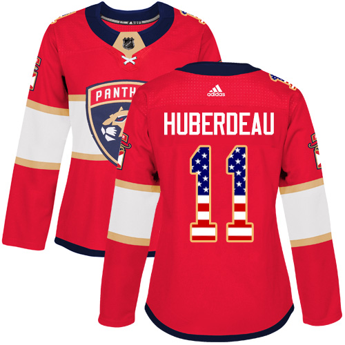 Adidas Panthers #11 Jonathan Huberdeau Red Home Authentic USA Flag Women's Stitched NHL Jersey