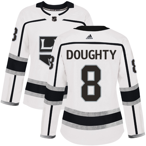 Adidas Kings #8 Drew Doughty White Road Authentic Women's Stitched NHL Jersey