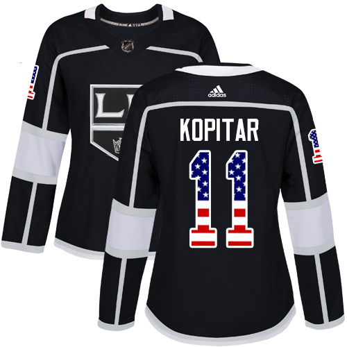 Adidas Kings #11 Anze Kopitar Black Home Authentic USA Flag Women's Stitched NHL Jersey