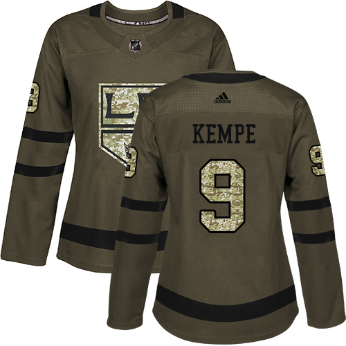 Adidas Kings #9 Adrian Kempe Green Salute to Service Women's Stitched NHL Jersey