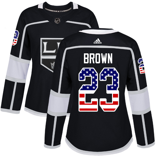 Adidas Kings #23 Dustin Brown Black Home Authentic USA Flag Women's Stitched NHL Jersey