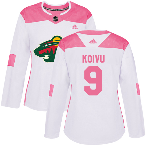 Adidas Wild #9 Mikko Koivu White/Pink Authentic Fashion Women's Stitched NHL Jersey