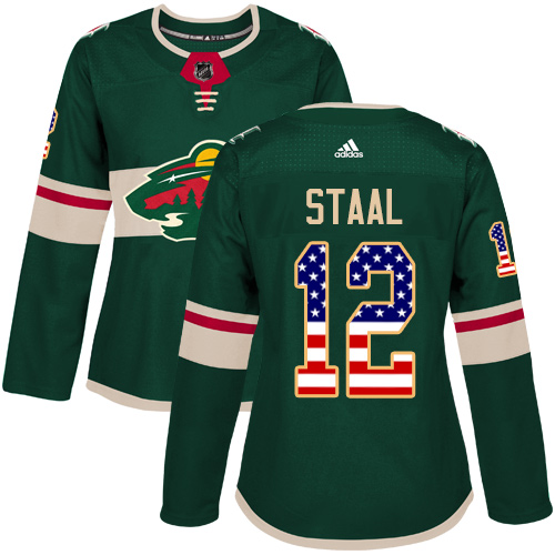 Adidas Wild #12 Eric Staal Green Home Authentic USA Flag Women's Stitched NHL Jersey