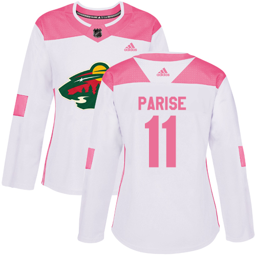 Adidas Wild #11 Zach Parise White/Pink Authentic Fashion Women's Stitched NHL Jersey