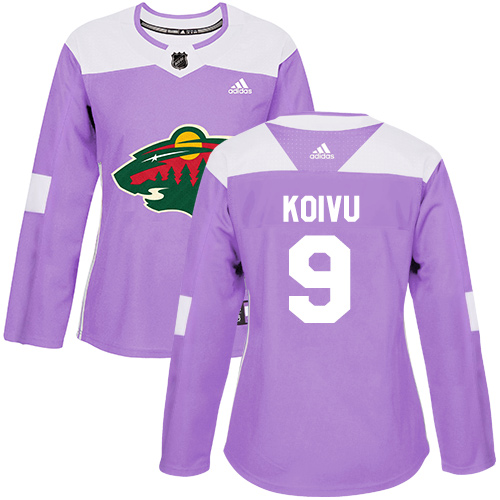 Adidas Wild #9 Mikko Koivu Purple Authentic Fights Cancer Women's Stitched NHL Jersey