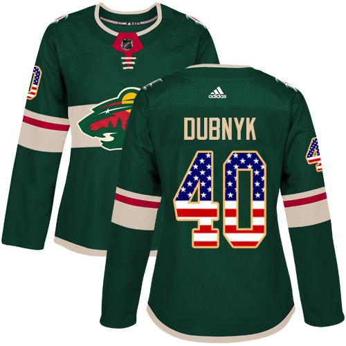 Adidas Wild #40 Devan Dubnyk Green Home Authentic USA Flag Women's Stitched NHL Jersey
