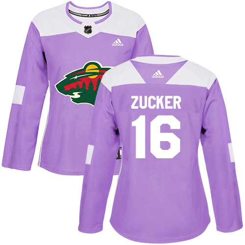 Adidas Wild #16 Jason Zucker Purple Authentic Fights Cancer Women's Stitched NHL Jersey