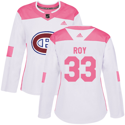 Adidas Canadiens #33 Patrick Roy White/Pink Authentic Fashion Women's Stitched NHL Jersey