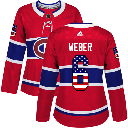 Adidas Canadiens #6 Shea Weber Red Home Authentic USA Flag Women's Stitched NHL Jersey