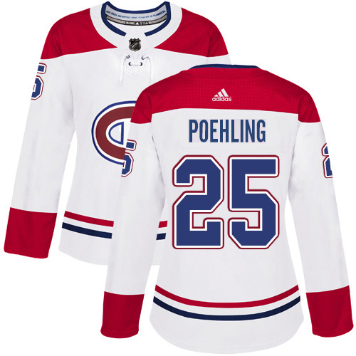 Adidas Canadiens #25 Ryan Poehling White Road Authentic Women's Stitched NHL Jersey