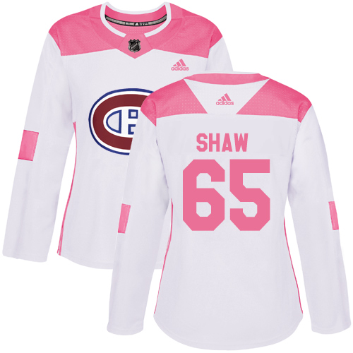 Adidas Canadiens #65 Andrew Shaw White/Pink Authentic Fashion Women's Stitched NHL Jersey