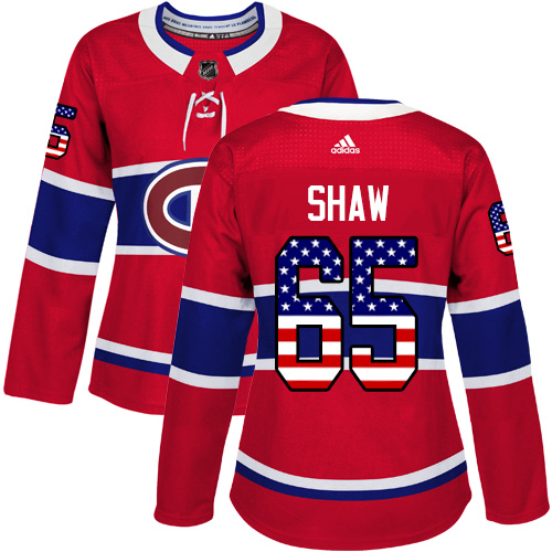 Adidas Canadiens #65 Andrew Shaw Red Home Authentic USA Flag Women's Stitched NHL Jersey