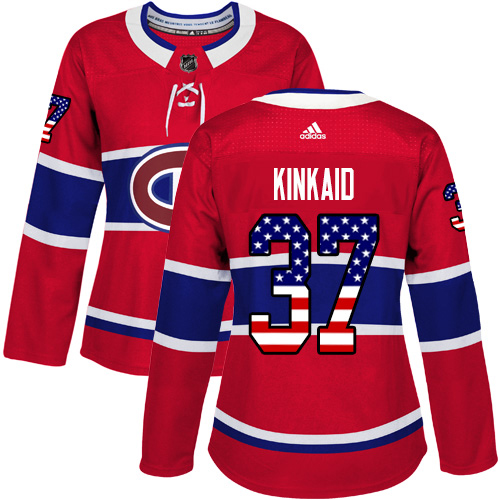 Adidas Canadiens #37 Keith Kinkaid Red Home Authentic USA Flag Women's Stitched NHL Jersey