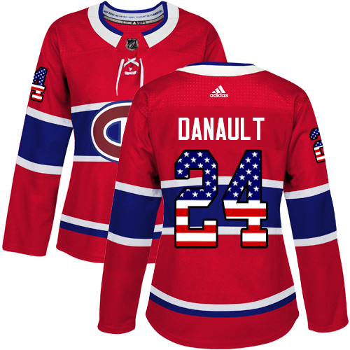 Adidas Canadiens #24 Phillip Danault Red Home Authentic USA Flag Women's Stitched NHL Jersey