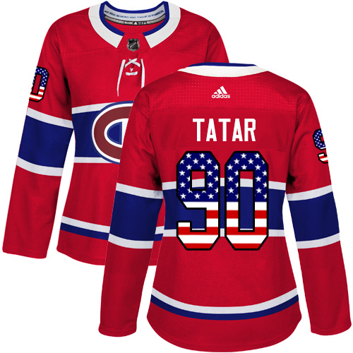 Adidas Canadiens #90 Tomas Tatar Red Home Authentic USA Flag Women's Stitched NHL Jersey