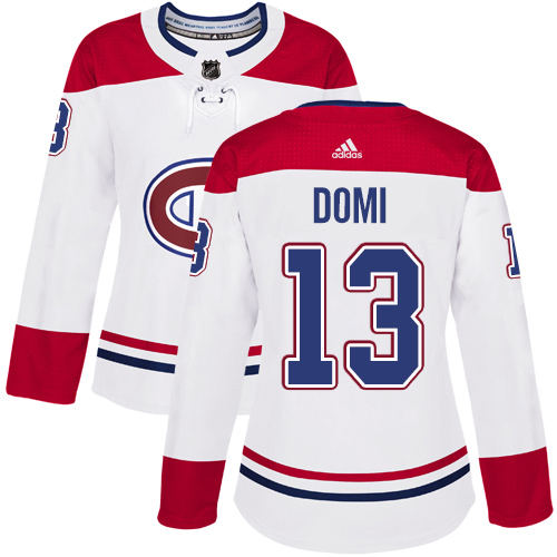 Adidas Canadiens #13 Max Domi White Road Authentic Women's Stitched NHL Jersey