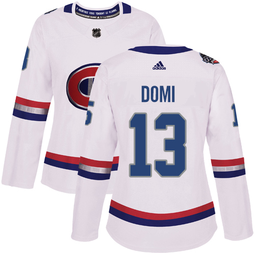 Adidas Canadiens #13 Max Domi White Authentic 2017 100 Classic Women's Stitched NHL Jersey
