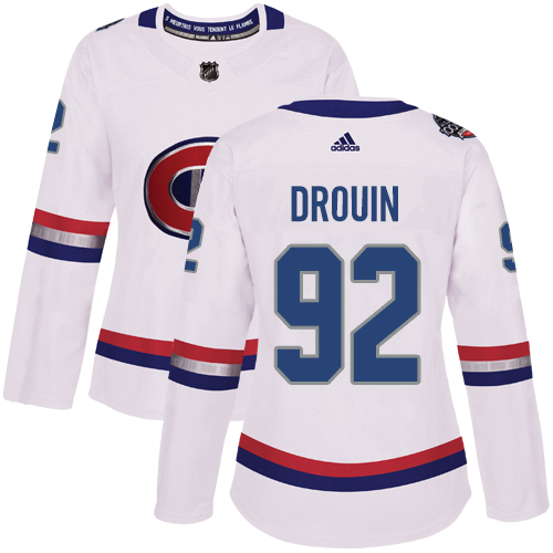 Adidas Canadiens #92 Jonathan Drouin White Authentic 2017 100 Classic Women's Stitched NHL Jersey