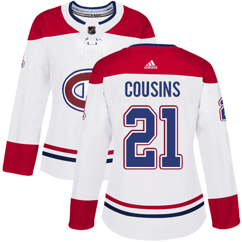 Adidas Canadiens #21 Nick Cousins White Road Authentic Women's Stitched NHL Jersey