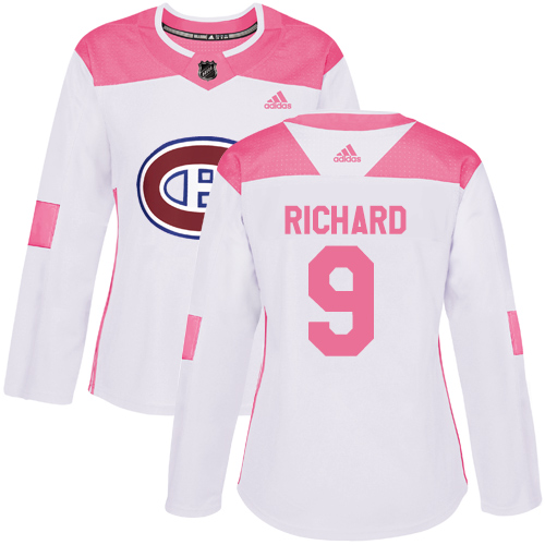 Adidas Canadiens #9 Maurice Richard White/Pink Authentic Fashion Women's Stitched NHL Jersey
