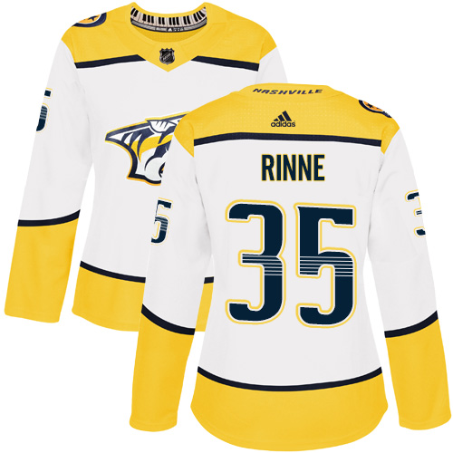 Adidas Predators #35 Pekka Rinne White Road Authentic Women's Stitched NHL Jersey