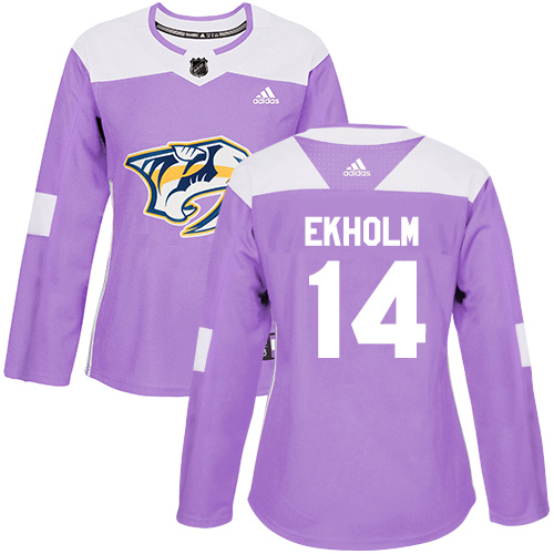 Adidas Predators #14 Mattias Ekholm Purple Authentic Fights Cancer Women's Stitched NHL Jersey