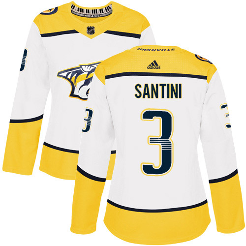Adidas Predators #3 Steven Santini White Road Authentic Women's Stitched NHL Jersey
