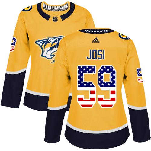 Adidas Predators #59 Roman Josi Yellow Home Authentic USA Flag Women's Stitched NHL Jersey